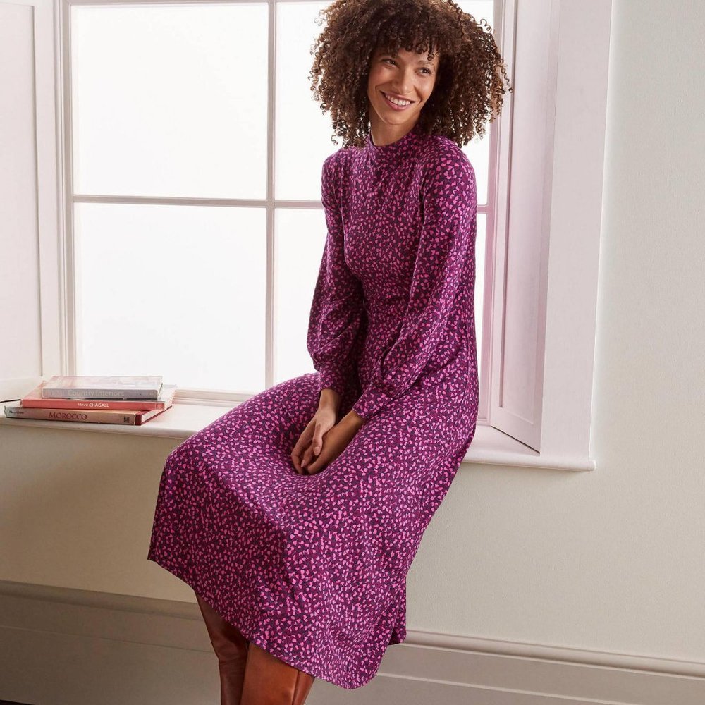 Carly Jersey Midi Dress - Pink Flambe Trellis Vine